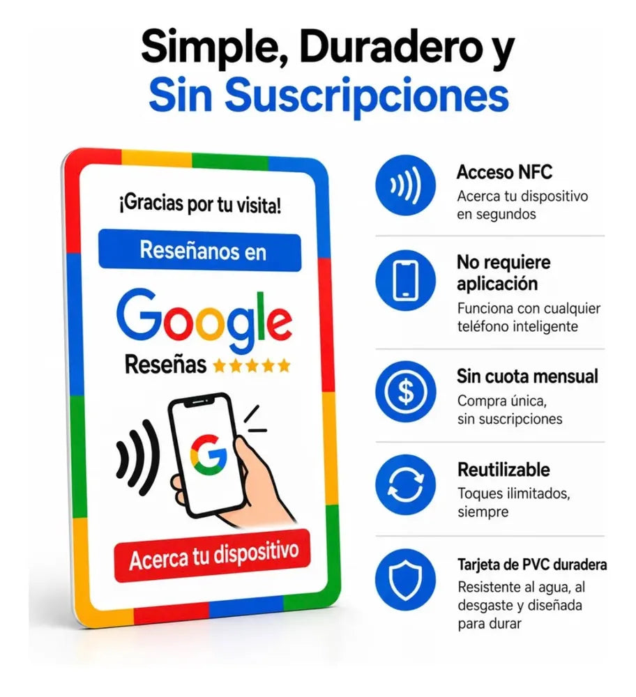 Tarjeta NFC de reseñas de Google, diseño blanco